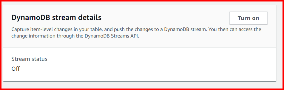 Picture showing a button to enable DynamoDB stream